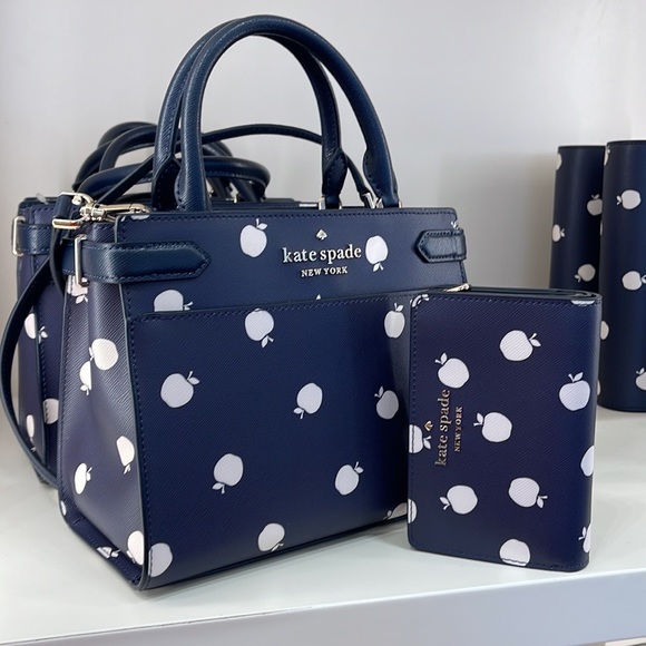 Kate Spade Staci Sm Satchel Orchard Toss Pr & Staci Lg White Apple Bifold Wallet - Picture 3 of 16